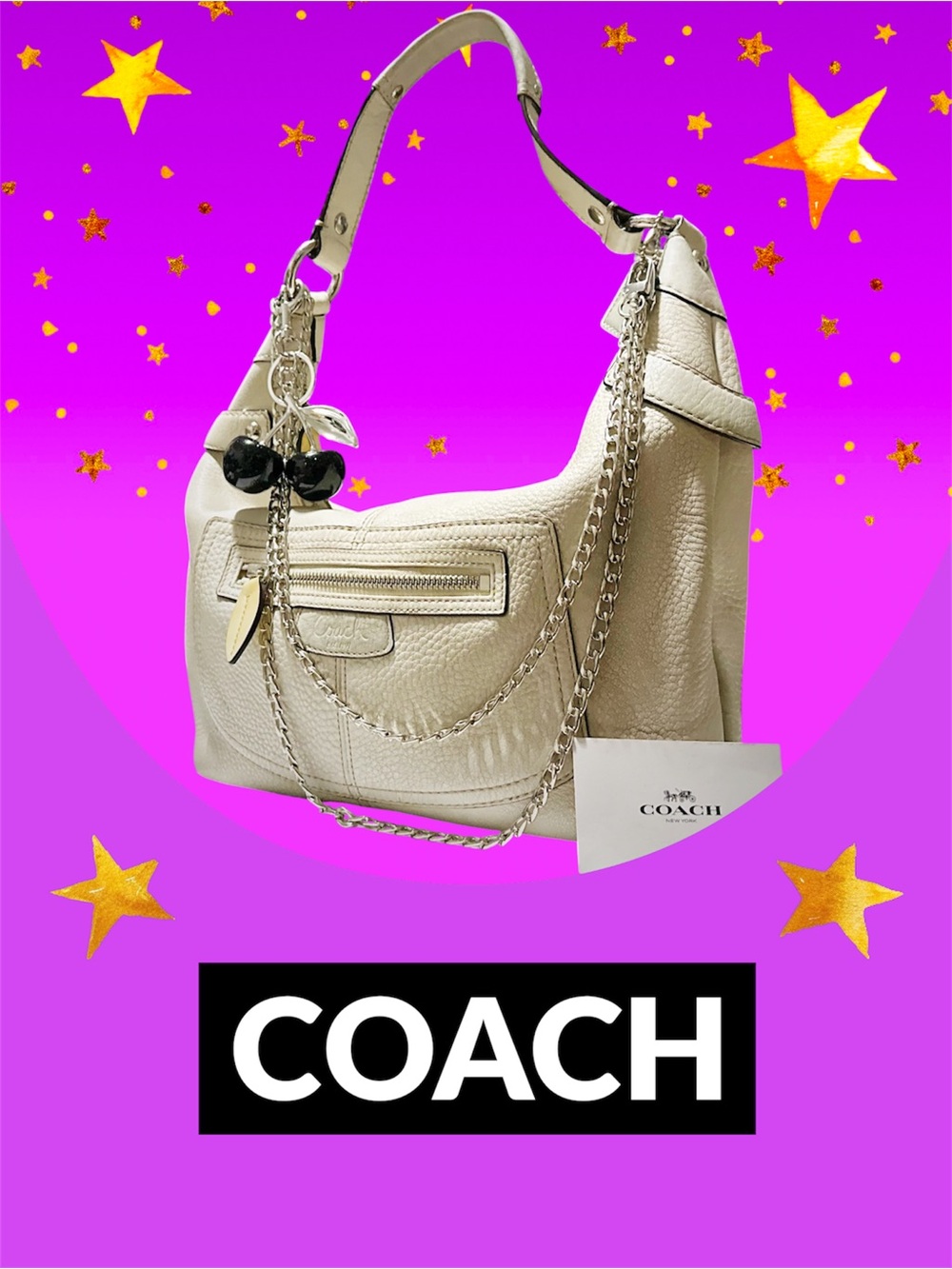 Vintage Coach soho Shoulder Bag Pebbled Leather in Chalk - Picture 8 of 17